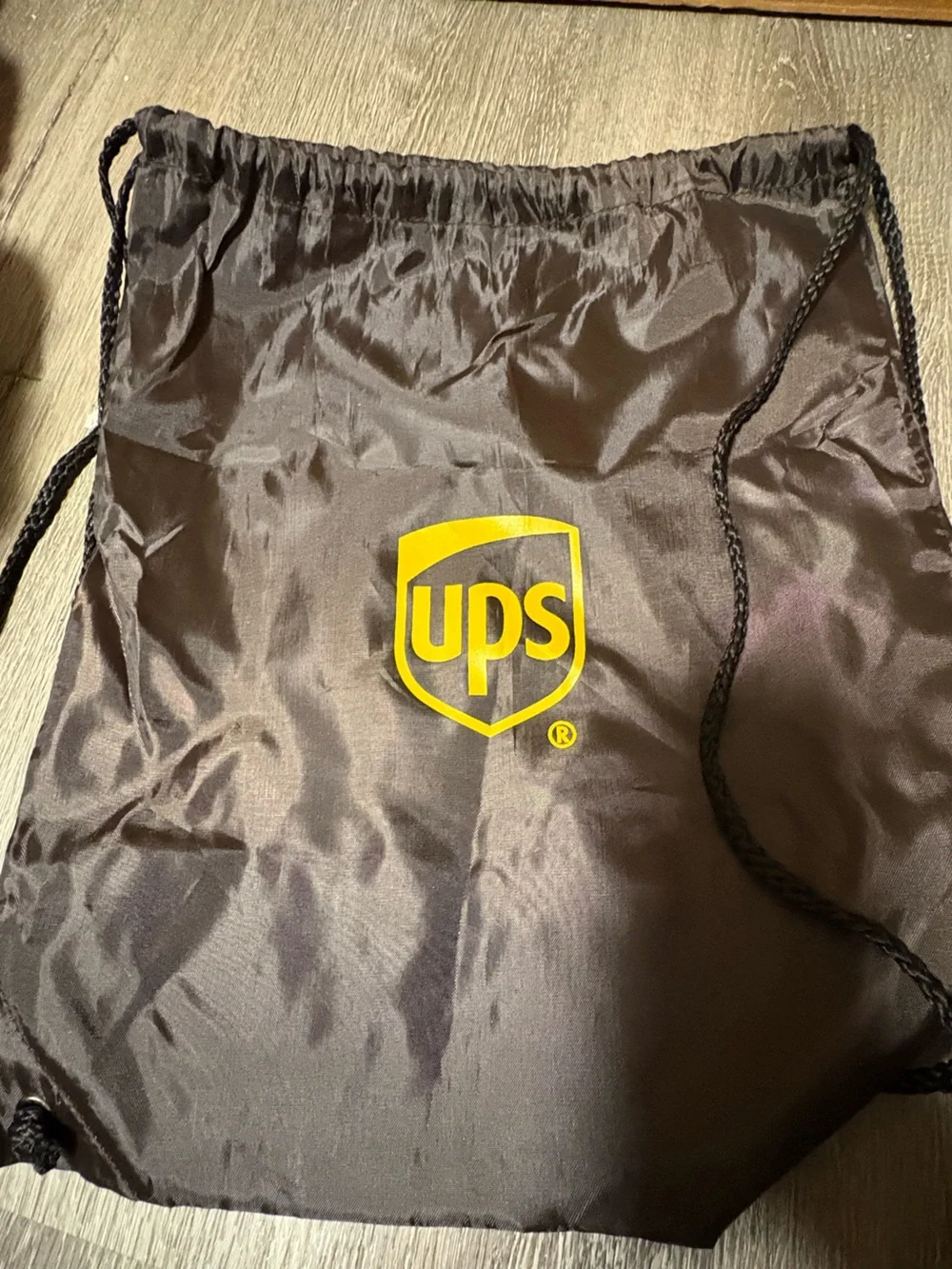 UPS Brown Drawstring Bag with Yellow UPS Logo